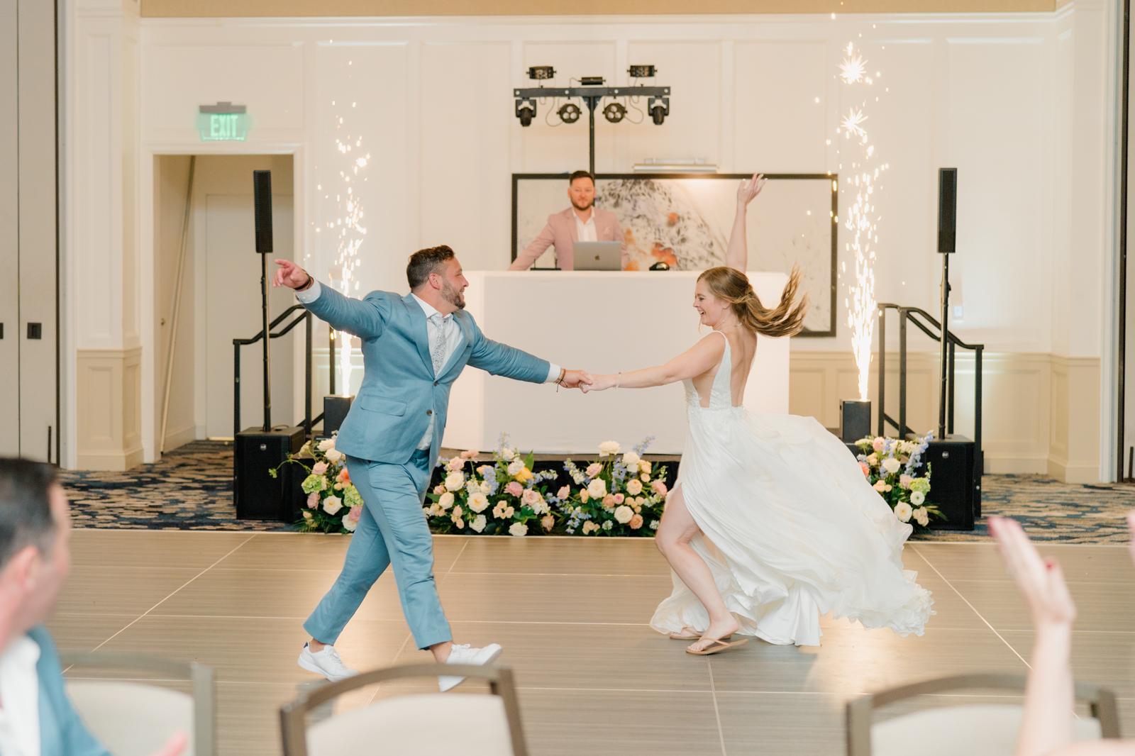 Cold spark fountains during a first dance